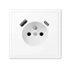 Prise, LS 990, Simple, Blanc brillant, Prise-2P+T x1, Prise-USB A x1, Prise-USB C x1, L8,1cm, H81cm - Jung