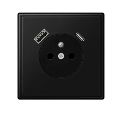 Prise, LS 990, Simple, Noir mat, Prise-2P+T x1, Prise-USB A x1, Prise-USB C x1, L8,1cm, H8,1cm - Jung