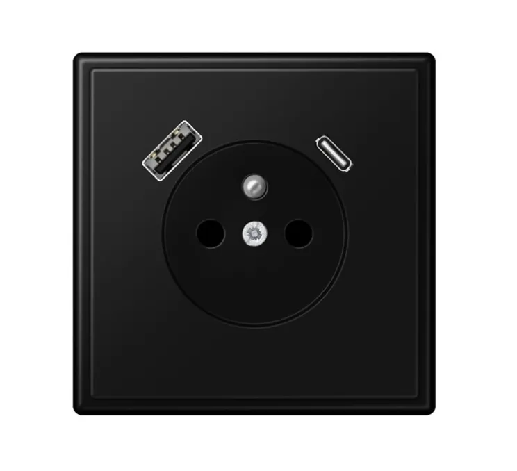 Prise, LS 990, Simple, Noir mat, Prise-2P+T x1, Prise-USB A x1, Prise-USB C x1, L8,1cm, H8,1cm - Jung