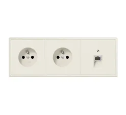 Prise, LS 990, Triple horizontal, Ivoire, Prise-2P+T x2, Prise-RJ45 x1, L22,3cm, H8,1cm - Jung