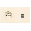 Prise*Modelec Prise, M, Double horizontal, Ivoire, Prise-2P+T x1, Prise-USB C x2, Ivoire, L15,1cm, H8cm -