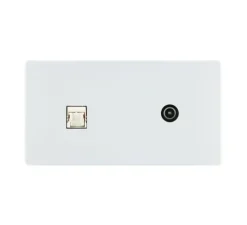 Prise, M, Double horizontal, Blanc mat, Prise-RJ45 x1, Prise-TV x1, L15,1cm, H8cm - Modelec