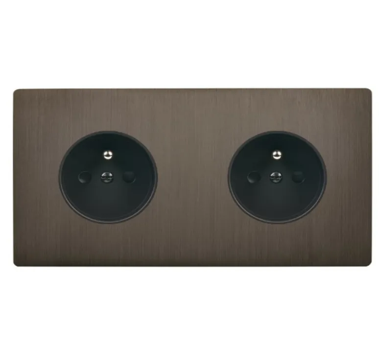 Prise*Modelec Prise, M, Double horizontal, Canon de fusil, Prise-2P+T, x2, Noir, L15,1cm, H8cm -