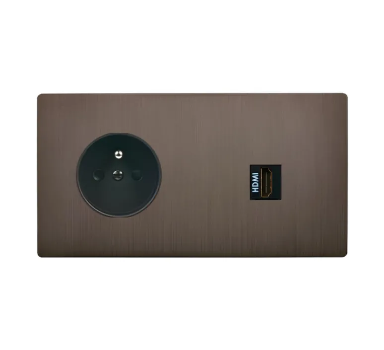 Prise*Modelec Prise, M, Double horizontal, Canon de fusil, Prise-2P+T x1, HDMI x1, Noir, L15,1cm, H8cm -