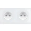 Prise, M, Double horizontal, Blanc mat, Prise-2P+T x2, Blanc, L15,1cm, H8cm - Modelec