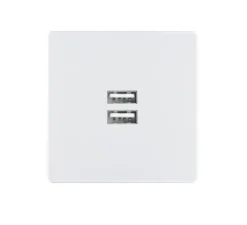 Prise, M, Simple, Blanc mat, Prise-USB A x2, L8cm, H8cm - Modelec