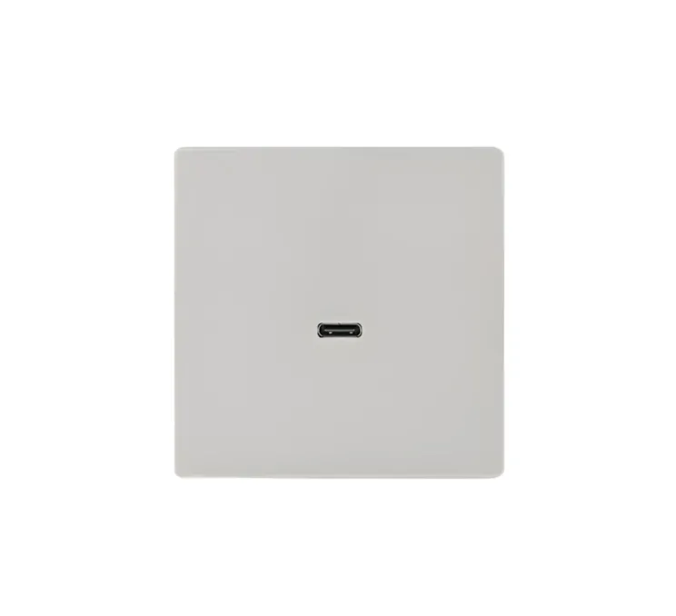 Prise, M, Simple, Nickel sablé, Prise-USB C Charge rapide x1, L8cm, H8cm - Modelec