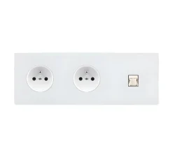 Prise, M, Triple horizontal, Blanc mat, Prise-2P+T x2, Prise-RJ45 x1, Blanc, L22,2cm, H8cm - Modelec