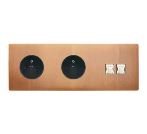 Prise*Modelec Prise, M, Triple horizontal, Vieux bronze, Prise-2P+T x2, Prise-RJ45 x2, L22,2cm, H8cm -