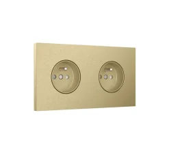 Prise*Niko Prise, Rocker et Toggle, Double horizontal, Alu gold brushed, Prise-2P+T x2, L18cm, H9,5cm -