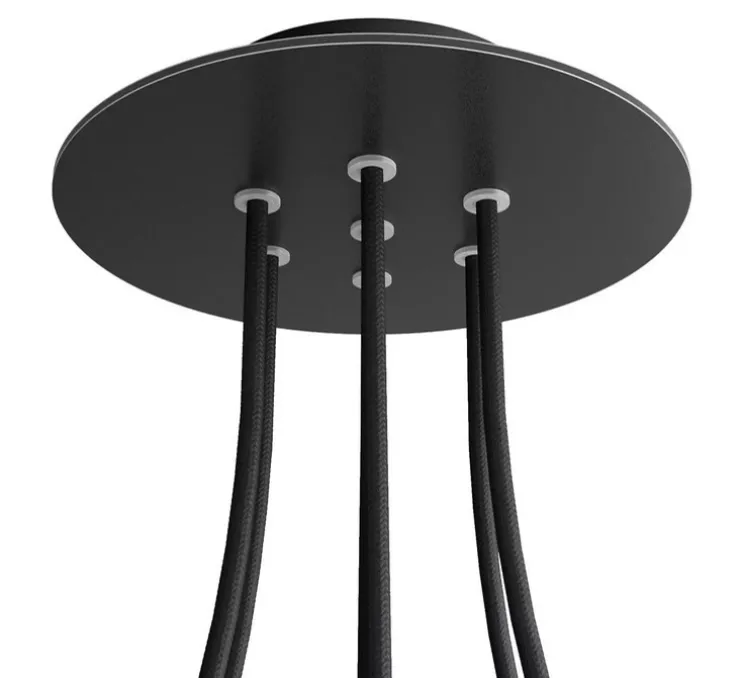 Rosace multiple, Série Rose-One, ronde, noir, avec 7 sorties centrales et 4 latérales, Ø20cm, H3,5cm - Creative Cables