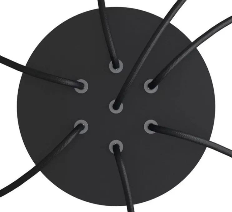 Rosace multiple, Série Rose-One, ronde, noir, avec 7 sorties centrales et 4 latérales, Ø20cm, H3,5cm - Creative Cables