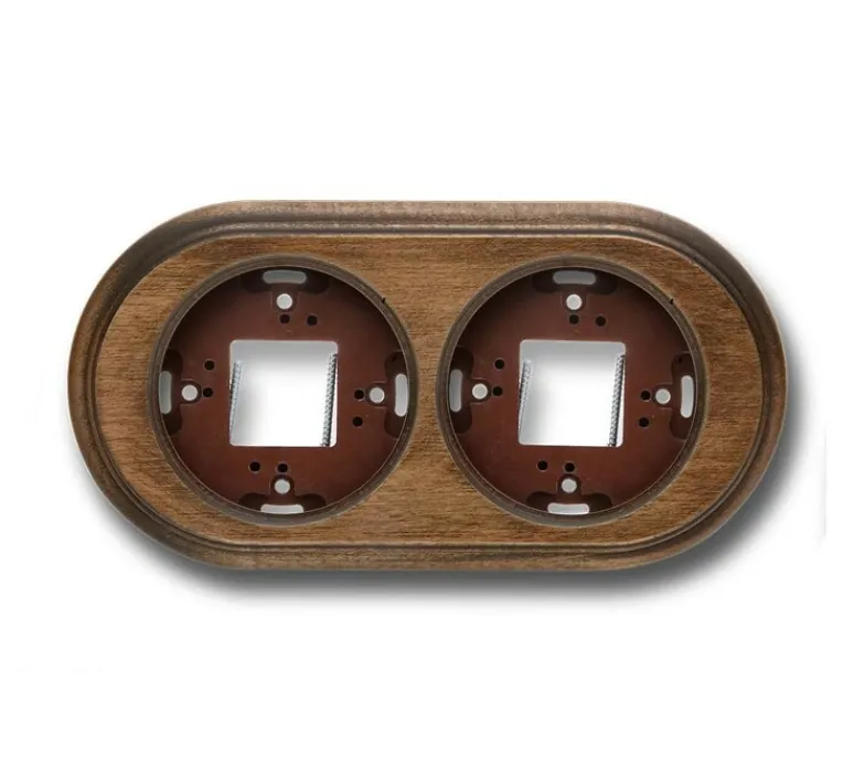 Accessoires*Fontini Socle, Garby, Double, Hêtre vieilli, Interrupteur et prise, L18,5cm, H3cm -