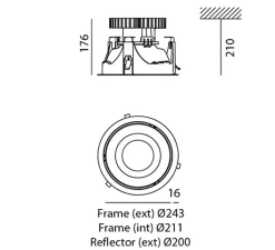 Plafonnier & Spot*Artemide Spot encastrable, Luceri Round Trim, , LED, dim, 3000K, 4528 lm, Ø24,3cm, H21cm - gris