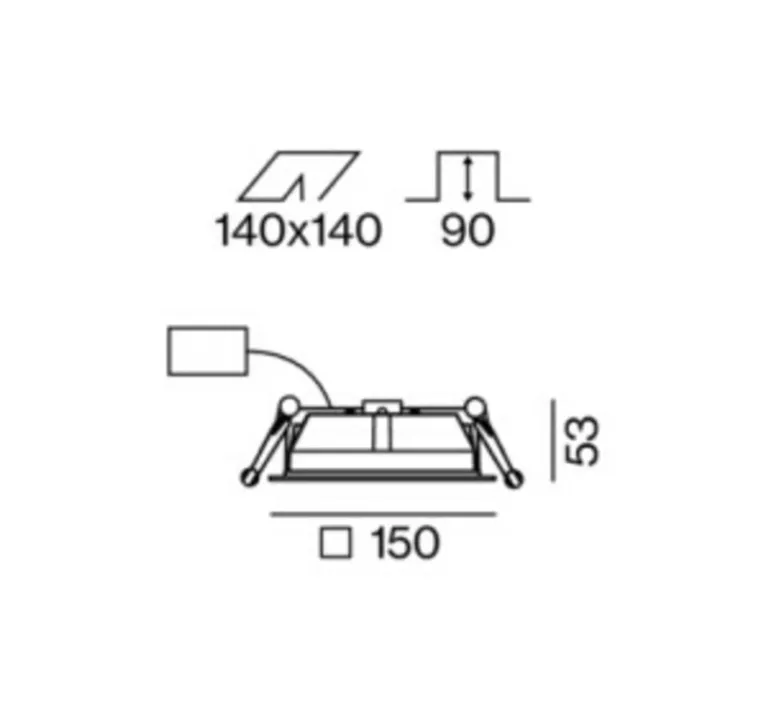Plafonnier & Spot*XAL Spot encastrable, Mira 150 Square, , LED, 3000K, 1730 lm, L15cm, H3,3cm - noir