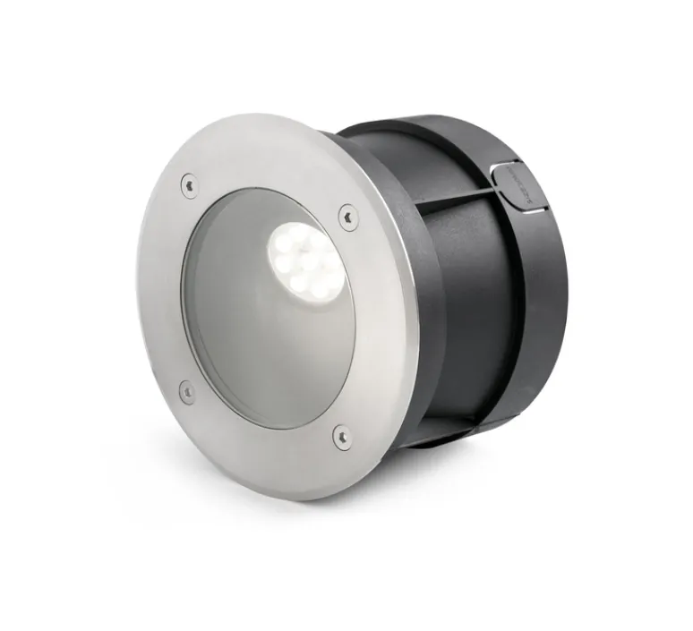 Plafonnier & Spot*Faro Spot extérieur de sol encastrable, Salt, asymétrique, LED, 3000K, Ø18cm, IP67, 45° - gris