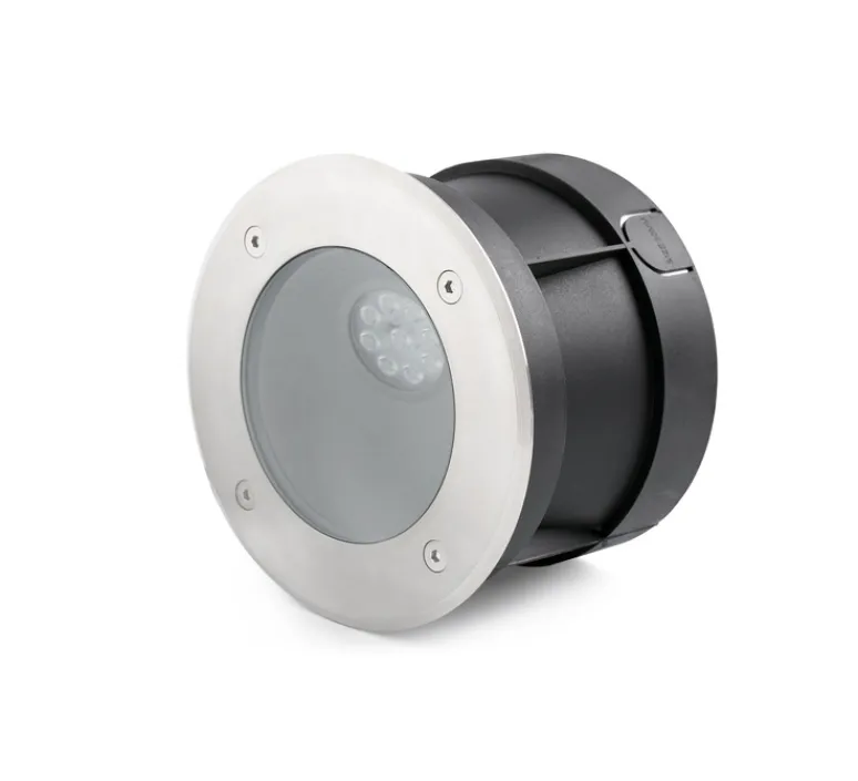 Plafonnier & Spot*Faro Spot extérieur de sol encastrable, Salt, asymétrique, LED, 3000K, Ø18cm, IP67, 45° - gris