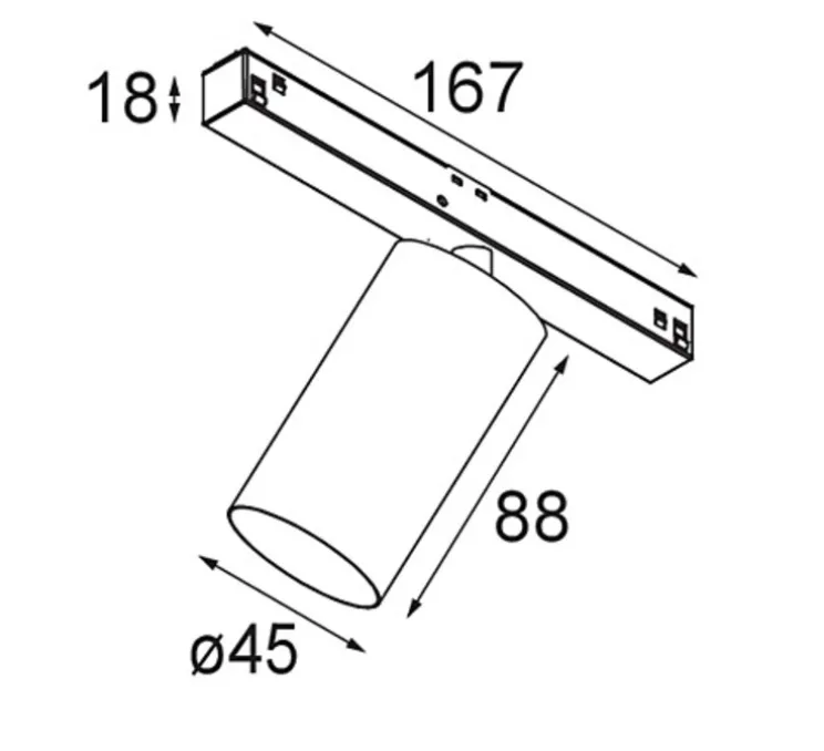 Spot pour rail, Minude Track 48V Adjustable 45 1x, noir chromé, LED, dim, 2700K, 578 lm, Ø4,5cm, H8,8cm - Modular