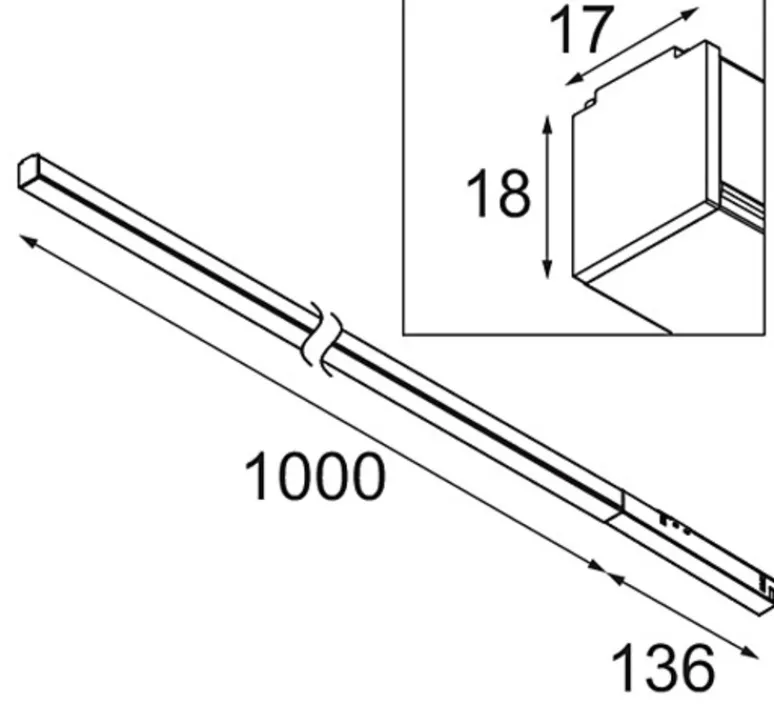 Plafonnier & Spot*Modular Spot pour rail, Pista Linear Light Track 48V 1136 1x, , LED, dim, 2700K, 985 lm, L113,6cm, H1,8cm- noir