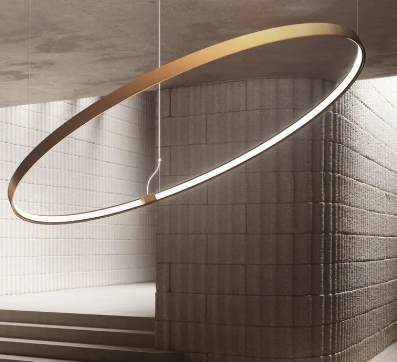 Suspension*Panzeri Suspension & Rosace, ZERO ROUND M03301, laiton, LED, dim-dali 2700k, 4974lm, Ø97cm, H5cm - blanc