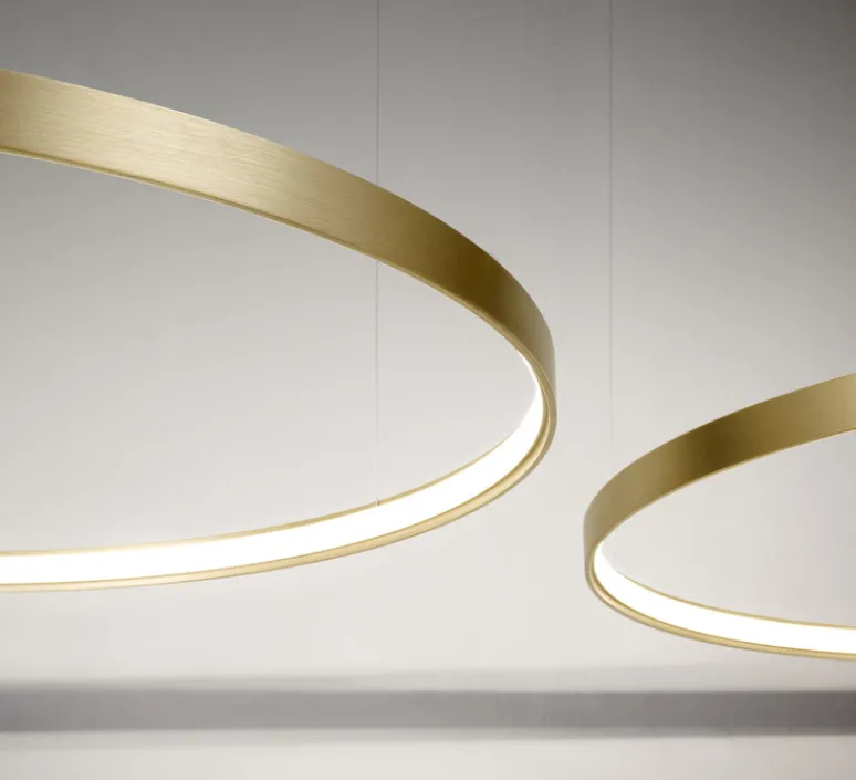 Suspension*Panzeri Suspension & Rosace, ZERO ROUND M03301, laiton, LED, dim-dali 2700k, 4974lm, Ø97cm, H5cm - blanc