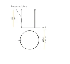 Suspension*Panzeri Suspension & Rosace, ZERO ROUND M03301, laiton, LED, dim-dali 2700k, 4974lm, Ø97cm, H5cm - blanc