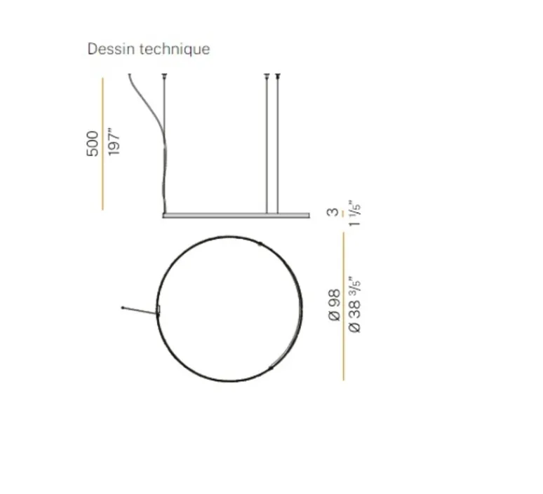 Suspension*Panzeri Suspension & Rosace, ZERO ROUND M03301, laiton, LED, dim-dali 2700k, 4974lm, Ø97cm, H5cm - blanc