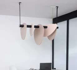 Suspension*DesignHeure Suspension accoustique, Murmure, lin et pierre grège, LED, 3000K, 2030-4750 lm, L100cm, H51cm - rose clair et écru