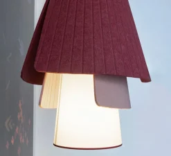 Suspension accoustique, Rhapsodie, Jaune soleil, Rouge grenat, Brume rose, Ø64cm, H131cm - DesignHeure