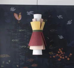 Suspension accoustique, Rhapsodie, Jaune soleil, Rouge grenat, Brume rose, Ø64cm, H131cm - DesignHeure