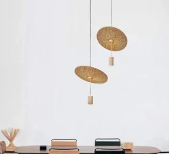 Suspension*Luxcambra Suspension acoustique, Calma C, , LED, 2700K, 665-836 lm, Ø48cm, H60cm - laiton, liège clair