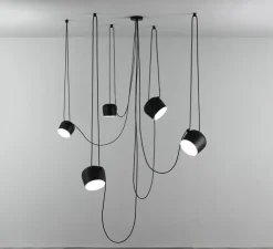 Suspension, Aim Multiple, noir, LED, 2700K, 895x3+725x2lm, Ø24,3cm, H21,1cm - Flos