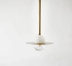 Suspension, Alba, laiton brossé vieilli, verre transparent, câble doré, Ø15cm, H70cm - Contain