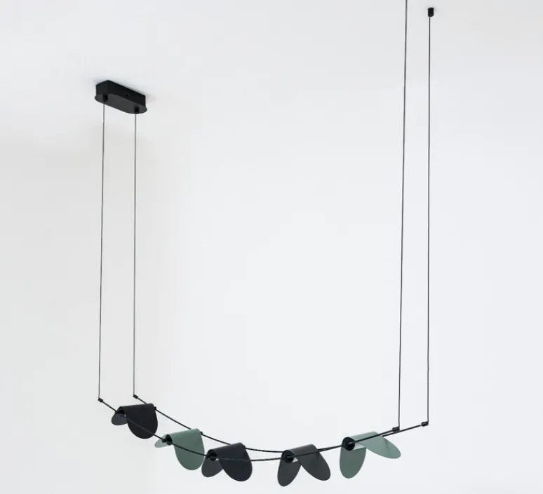 Suspension*OliveLab Suspension, Ali di Luce, 5, , LED, 2700K, 400 lm, L94cm, H160cm - noir et vert