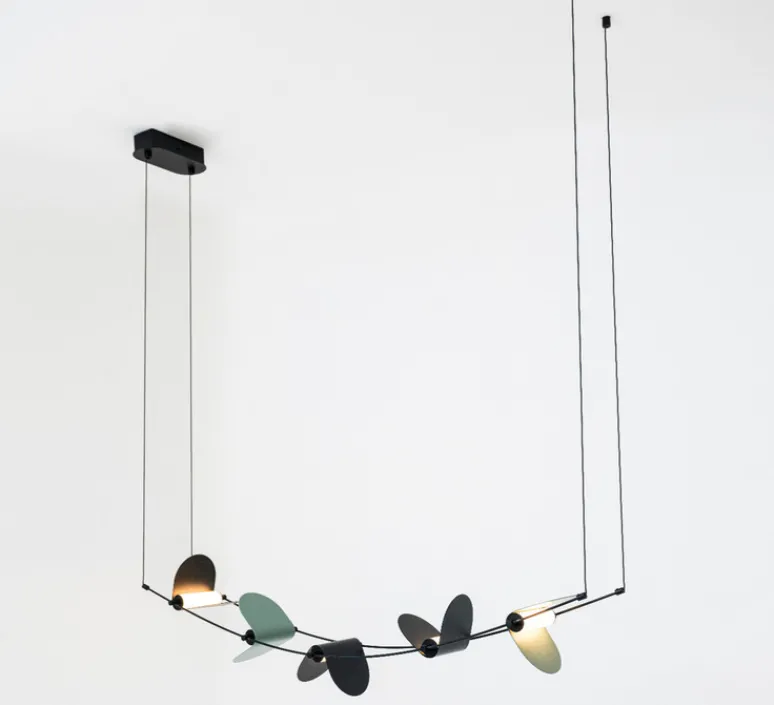 Suspension*OliveLab Suspension, Ali di Luce, 5, , LED, 2700K, 400 lm, L94cm, H160cm - noir et vert