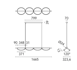 Suspension, Almendra Linear S4, amande, LED, 2700K, 1828 lm, L166,5cm, H17cm - Flos