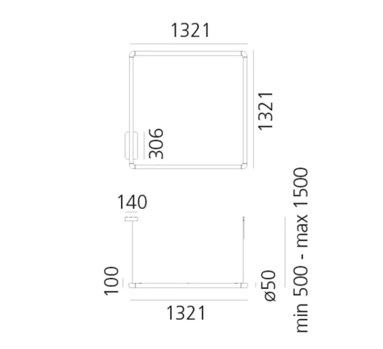 Suspension*Artemide Suspension, Alphabet of Light Square, , LED, 3000K, 7736lm, H5cm, L132,1cm - blanc