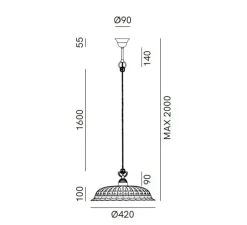 Suspension, Anita 09, blanc, laiton antique, Ø42cm, H10cm - Il Fanale