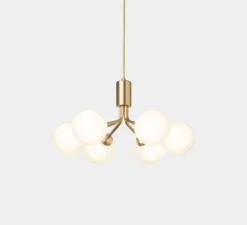 Suspension, Apiales 6, laiton, verre opalin, L50cm, H26,3cm - Nuura