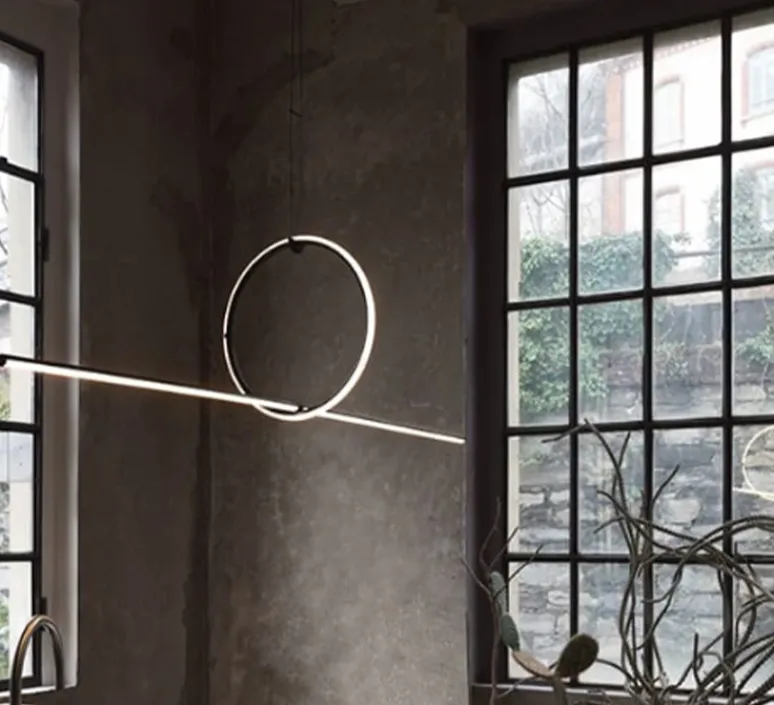 Suspension*Flos Suspension, Arrangements (round S + line), , LED, 2700K, 2376lm, L170,6cm, H39,8cm - noir