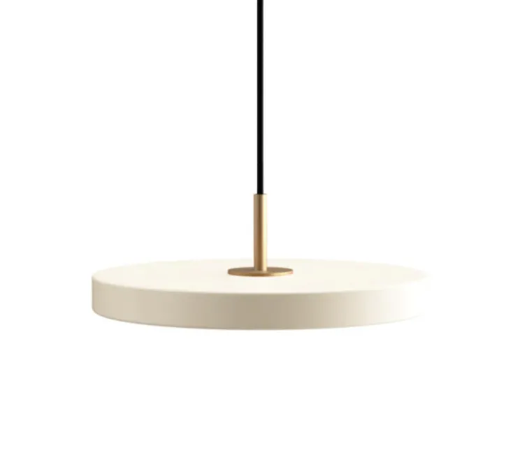 Suspension, Asteria Mini Plus, blanc perle et laiton, LED, 2400-2700-3000K, 1200lm, Ø31cm, H10.5cm - Umage