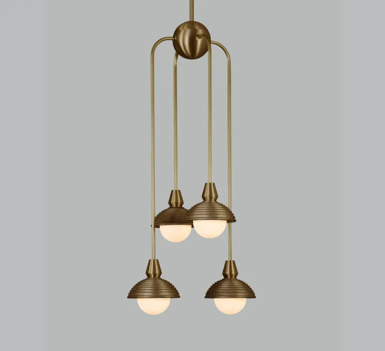 Suspension*Bert frank Suspension asymétrique, Quadruple, Eos, , Ø15,7cm, H90cm - Bert franck laiton antique