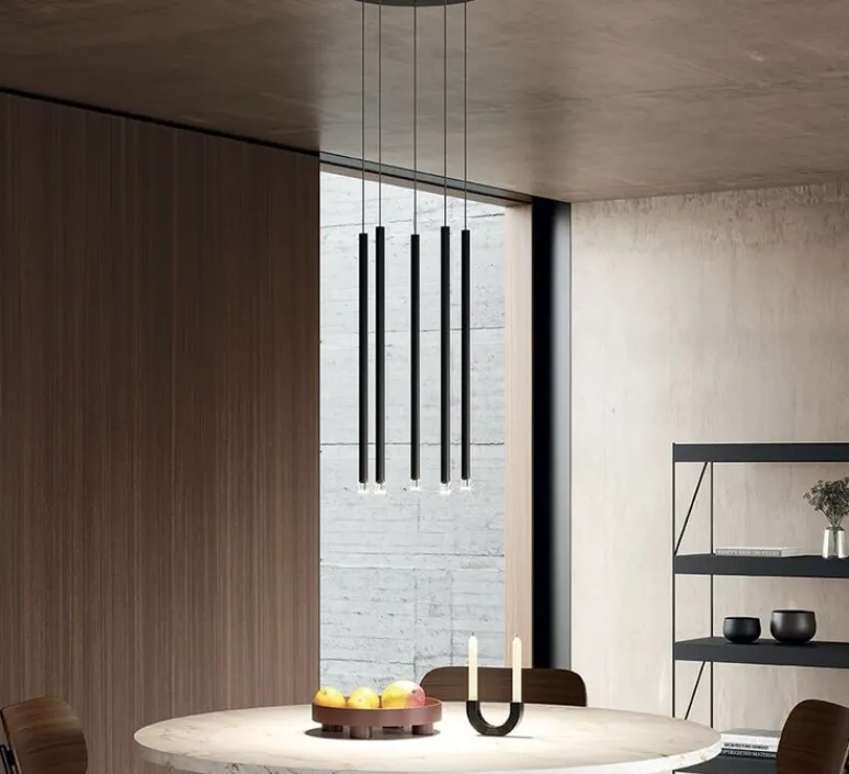 Suspension*Lodes Suspension, A-Tube Nano cluster 5 pièces avec rosace, , LED, 2700K, 450 lm, Ø10cm, H60cm - noir mat