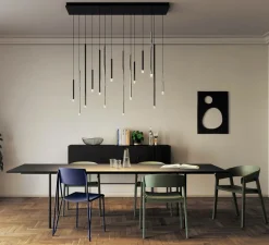 Suspension*Lodes Suspension, A-Tube Nano large sans rosace, , LED, dim, 2700K, 450 lm, Ø2cm, H90cm - chrome, câble transparent