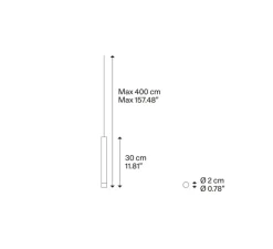 Suspension*Lodes Suspension, A-Tube Nano small sans rosace, , LED, dim, 2700K, 450 lm, Ø2cm, H30cm - chrome, câble transparent