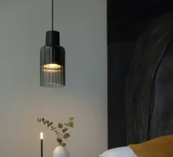 Suspension, Barro, Argile noir, verre fumé, Ø17cm, H35cm - Graypants