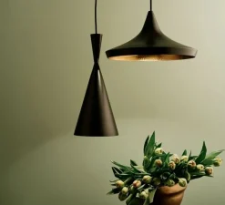 Suspension*Tom Dixon Suspension, Beat Tall, , LED, dim, 3000k, 800 lm, Ø19cm, H36cm - noir mat, laiton