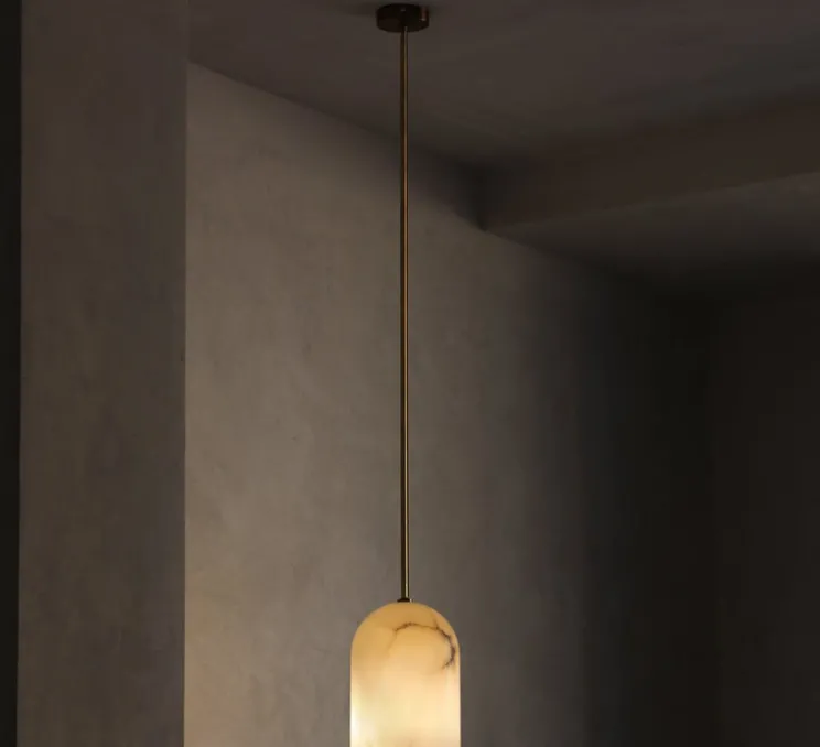 Suspension, Belfry 28, albâtre, laiton brossé, Ø28cm, H30cm - Contain