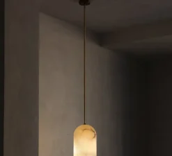 Suspension, Belfry 22, albâtre, laiton brossé, Ø22cm, H30cm - Contain