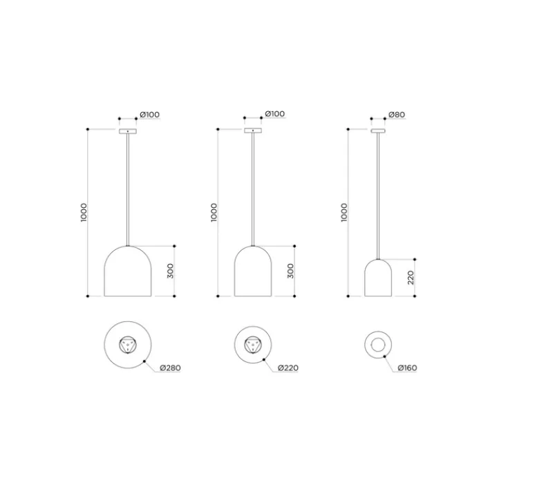 Suspension*Contain Suspension, Belfry, vieilli brossé, Ø16cm, H65cm - Albâtre, laiton